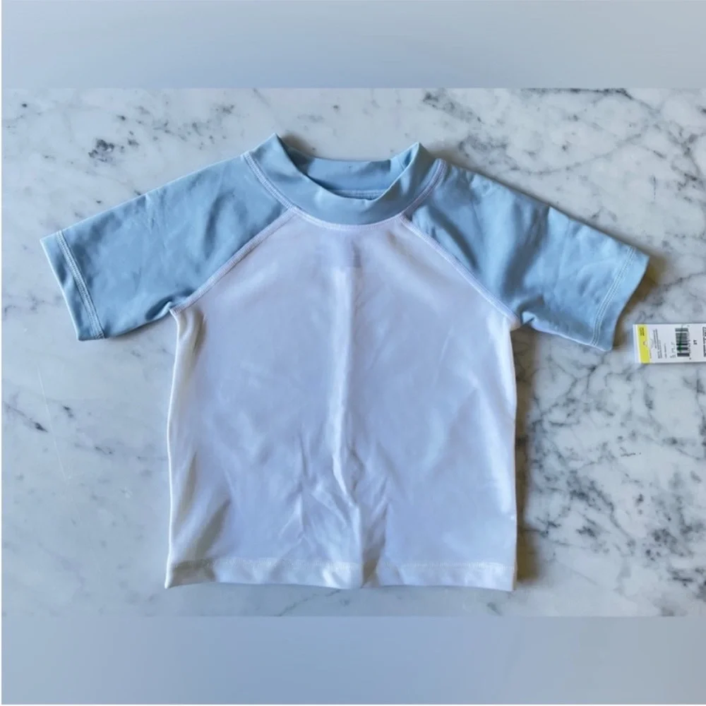 Sears brand kids, white blue, short sleeve rash guard UPF 50, 2T